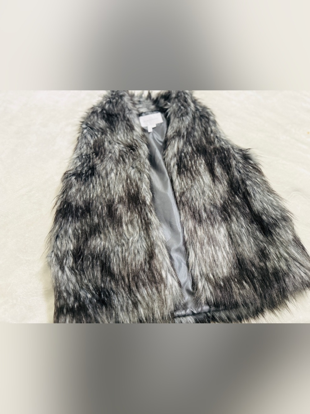 BCBG Faux Fur Vest in Gray and Black - Women’s Winter Layer